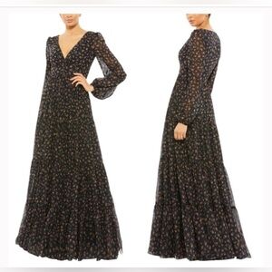 Mac Duggal Black Floral Long Sleeve Dress